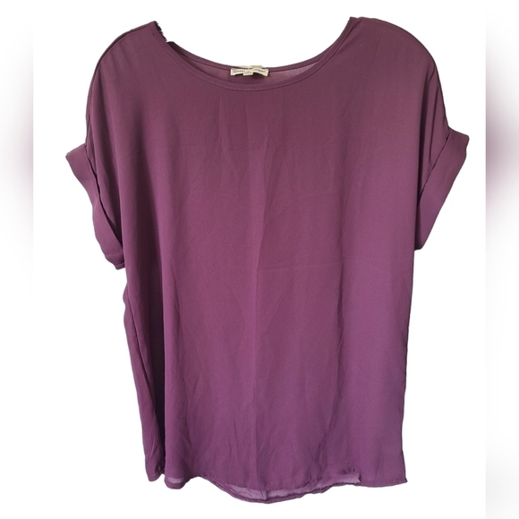 ZENANA Short Sleeve Boat Neck  Eggplant Color sheer Top Size Small NWT - Picture 2 of 5